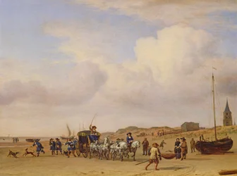 Carrozza nobile sulla spiaggia di Scheveningen, 1660